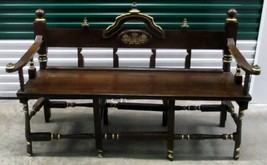Antique Three Seat Ornate Carved Wooden Bench Black Gold Scroll Floral Accents - £683.26 GBP