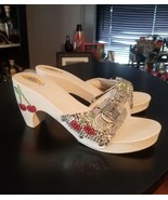 Dr Scholls Wooden Platform Sandals Swarovski Crystal Cherries Rockabilly 7  - $275.00