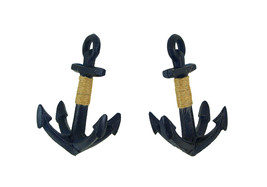 Set of 2 Blue Decorative Cast Iron Anchor Bookends Nautical Bookshelf Decor - £30.82 GBP