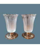 Vintage Ribbed Glass Votive Candle Holders with Brass Bases- Pair - $28.00