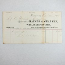 Antique 1867 Haines &amp; Chapman Wholesale Grocer Cincinnati Ohio Receipt I... - £15.79 GBP