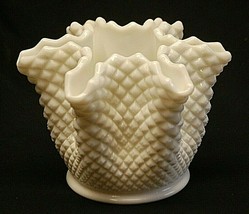 Westmoreland Milk Glass English Hobnail Crimped Rose Bowl Vase 8&quot; 6 Point Ruffle - £39.80 GBP