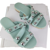 Marc Fisher Sea Green Criss Cross Sandals Studded Slide On Shoes Sz 9M - $31.67