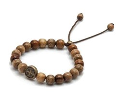 Catholic Saint St Benedict Bracelet Wooden Beads Mens Womens Religious Gift  - £11.05 GBP