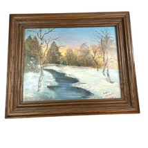 Vintage oil Paining Winter Scene u Woods River Stream Landscape Signed Rose Jeno - £51.73 GBP