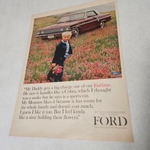 Ford Fairlane 1964 Model Red Body White Top Print Ad Boy with Flowers 1963 - £4.85 GBP