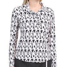 NWT Ladies IBKUL SHILOH BLACK WHITE Long Sleeve Ruffle Mock Shirt S M & XXL image 3