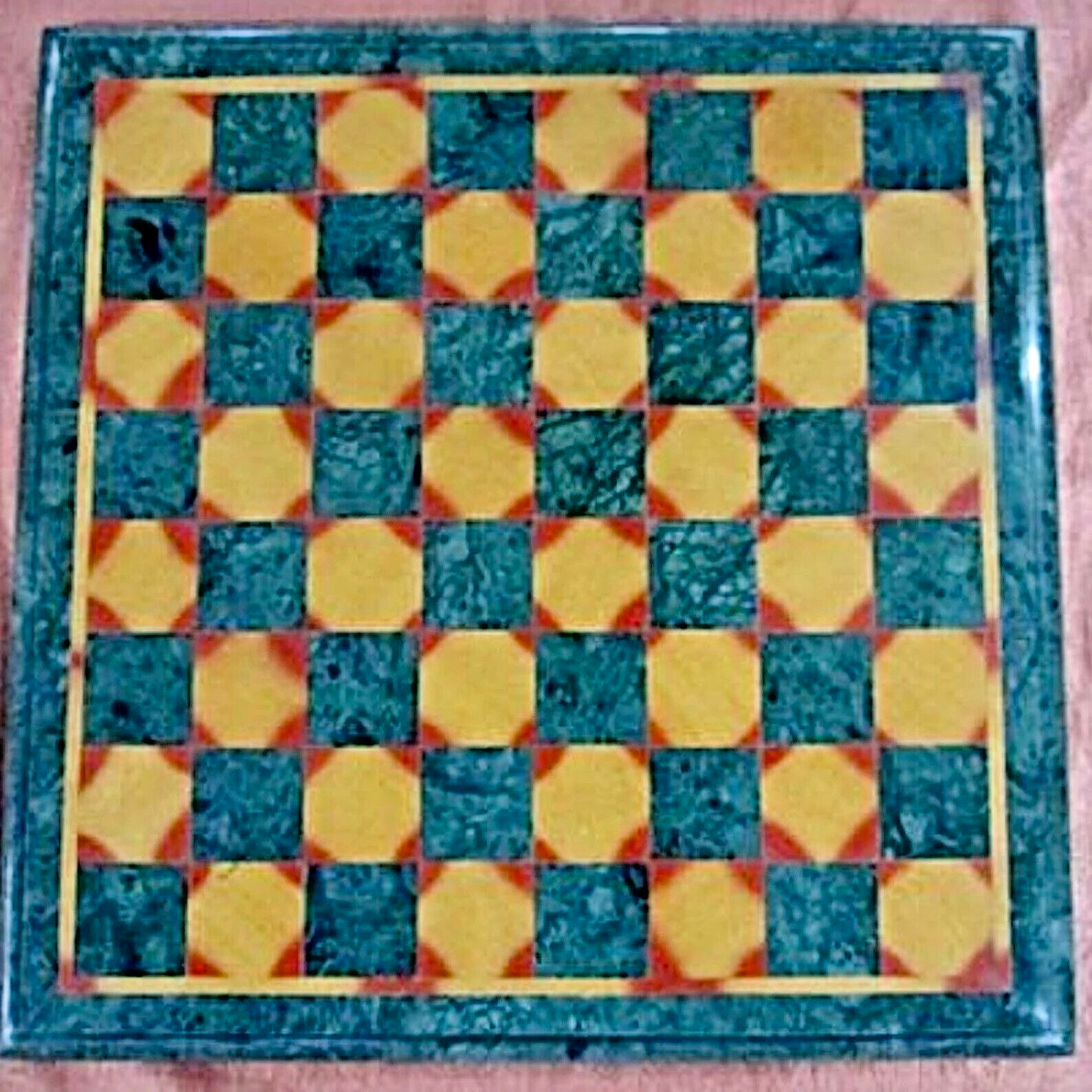 Green Marble Chess Table Top Semi Precious Real Gemstone Board Game Home... - $385.72