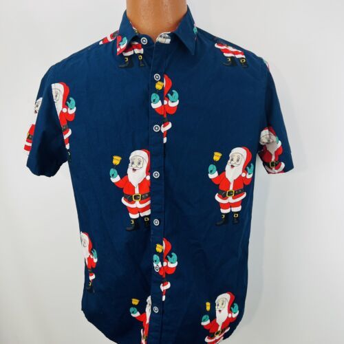 Denim Flower Ricky Singh Santa Clause Hawaiian Aloha Medium Shirt Christmas Item image 3