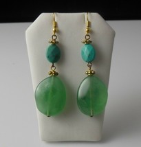 Blue /Green Dangle Gold-Tone Hook Earrings 3&quot; Long - $15.83