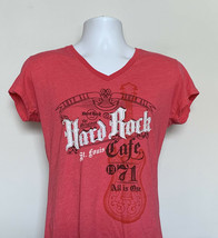 Hard Rock Cafe St Louis V Neck T Shirt Womens Juniors Large Pink All is One - $21.73