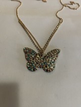 Betsey Johnson Red/Pink Tone Crystal Butterfly Pendant Necklace new - $31.40