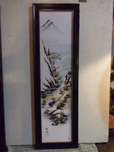 Vintage Signed Japanese Hand Painted 4 Column Ceramic Tiles Wall Art - £31.03 GBP