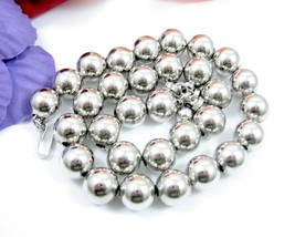 Heavy Metal Necklace Vintage Shiny Silvertone Beads On Chain 16&quot; Beaded - £15.98 GBP