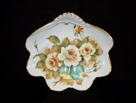 Old Vintage Ucagco Ceramic Serving Bowl Gold Trim w Yellow Rose Design Japan - £20.99 GBP