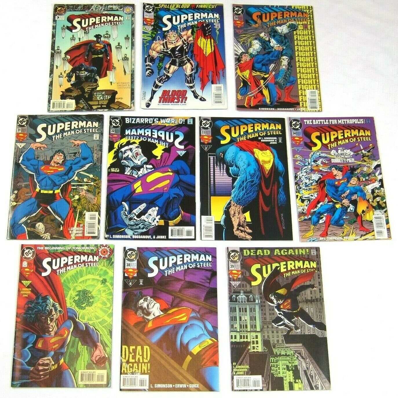Primary image for Lot of 10 Vintage 1994 Superman The Man of Steel Comic Books DC Comics