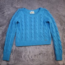 Hollister Sweater Womens Small Blue Pullover Crew Neck Cable Knit Cropped Fit - £20.34 GBP