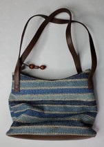 Relativity Woven Shoulder Bag Purse Beige Blue Stripes Medium Size - £18.50 GBP