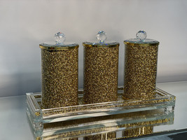 Ambrose Exquisite Three Glass Canister with Tray Gold Glass - £131.79 GBP