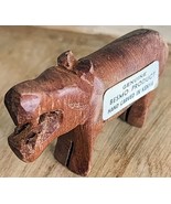 Vintage Hippo Hand Carved in Kenya 1 1/2&quot; x 2&quot; Small Souvenir Hippopotamus - $7.19