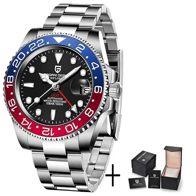 PAGANI DESIGN New  Men Mechanical Wristwatch Stainless Steel GMT Watch  Sapphire - £214.05 GBP
