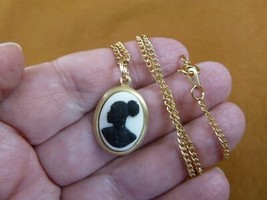 CA30-123 RARE African American LADY white + black CAMEO brass Pendant ne... - $26.99