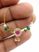 Traditional Rajasthani 20K Gold Nose Ring Nath Bridal Antique Cz And Color Stone - £308.66 GBP