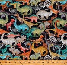 Cotton Age of the Dinosaurs Dinos Animals Black Fabric Print by Yard D564.61 - £12.55 GBP