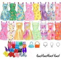25 Pcs Clothes &amp; Accessories Lot For Barbie Doll Dress Shoes Sunglasses Necklace - £9.92 GBP