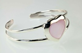 Femmes Argent Sterling Rose Nacre Coeur Manchette Bracelet - $131.59