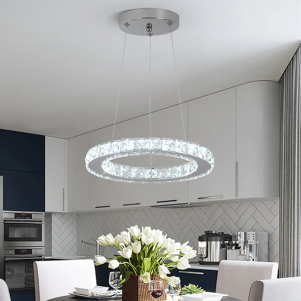 Modern Crystal Ceiling Lamp Luxury Rings Chrome Pendant Lighting Plafon Led - $43.65+