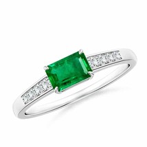 ANGARA East West Emerald-Cut Emerald Solitaire Ring with Diamond Accents - £1,286.57 GBP