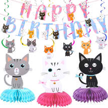 Cat Theme Birthday Party Decorations Party Supplies Kit 16 Pcs, Includes... - £18.32 GBP