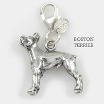 Boston Terrier Dog Charm 3 Dimensional Solid Sterling Silver - £37.84 GBP