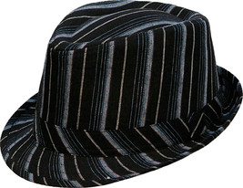 Unisex Trilby Fedora Hat CH63A Poly Coton Black w/ Tan Blue Stripes Medium - £17.83 GBP