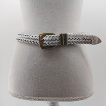 Women&#39;s White Genuine Leather Braided Woven Weaved Belt Gold Tone Buckle... - £13.27 GBP