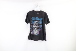 Vintage 80s Mens Small Distressed Ted Nugent In Concert Band T-Shirt Black USA - £79.09 GBP