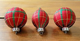 Set Of Three (3) Ameri Christmas Red with Glitter Glass Ornaments - £11.67 GBP