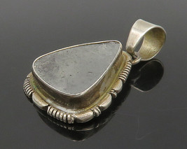 SPENCER NAVAJO 925 Silver - Vintage Grey Jasper Etched Border Pendant - PT13034 - £56.44 GBP