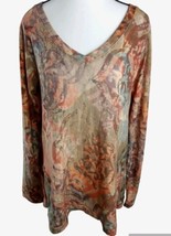 Soft Surroundings Blouse Size M V Neck Geometric Long Sleeve - £11.68 GBP