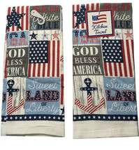 July 4th Kitchen Dish Towels Set of 2 Stars Stripes Red White Blue Patri... - £18.75 GBP