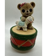 Vintage Josef Originals Flocked Teddy Bear on Drum Christmas Rotating Mu... - $564.31 MXN