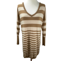 Joie Tan Ecru Striped Neck Wool Cashmere Blend Long V-Neck Sweater Size S Tunic - £15.16 GBP