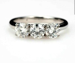 1.50 CT Round Moissanite Solitaire 3-Stone Engagement Ring 14K White Gold Plated - £334.60 GBP