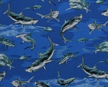 Cotton Sharks Species Ocean Sea Aquatic Blue Fabric Print by the Yard D6... - £11.18 GBP