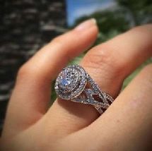 14K White Gold Finish 1.50 CT Round Diamond Womens Fancy Engagement Wedding Ring - £69.11 GBP