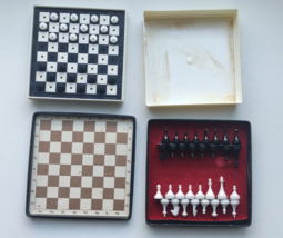 2pcs Old Vintage USSR Toys Travel Magnetic Chess Kiev Checkers orignal Souvenir - £62.72 GBP