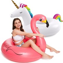 Inflatable Unicorn Flamingo Pool Floats - 2 Pack Pool Floaties Inflatables Rafts - £38.36 GBP