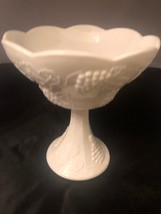Vintage Indiana Colony Milk Glass Harvest Grape White Pedestal Fruit Bowl 7-3/4H - £30.84 GBP