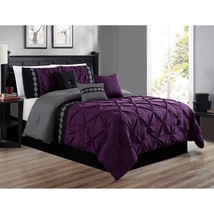 7 Pieces Queen Size Dark Purple / Grey / Black Double-Needle Stitch Pinch Pleat  - £107.56 GBP